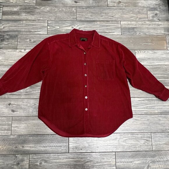 Eddie Bauer Corduroy Shirt Jacket Shacket Women’s Size Large Red Thick Heavy - Picture 3 of 16